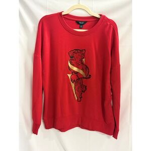 Simply Vera Wang Red Tiger Graphic Crewneck Sweatshirt Women's Medium
